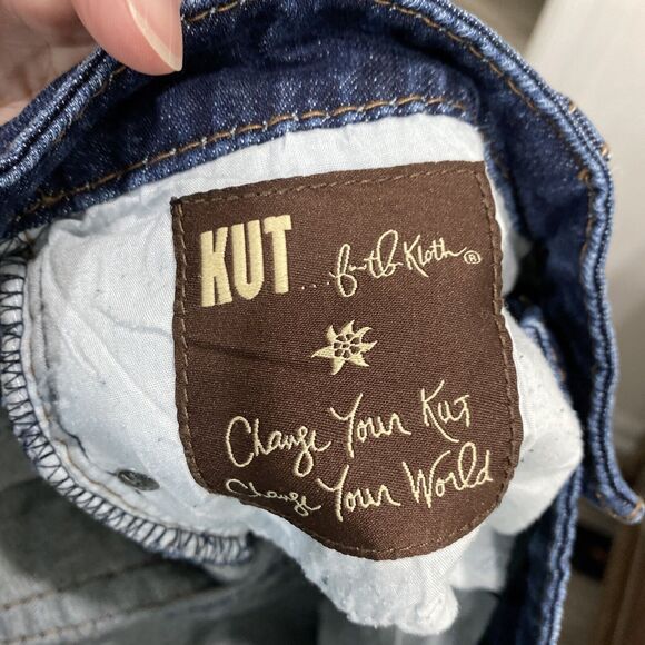 Kut from the Kloth denim blue jeans sz 6 flare leg button flap pockets low rise - Picture 8 of 9